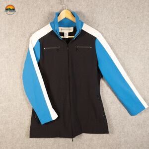 Doncaster Sport Jacket Full-Zip Black Blue Stretch Preppy Chic Women's Size 12